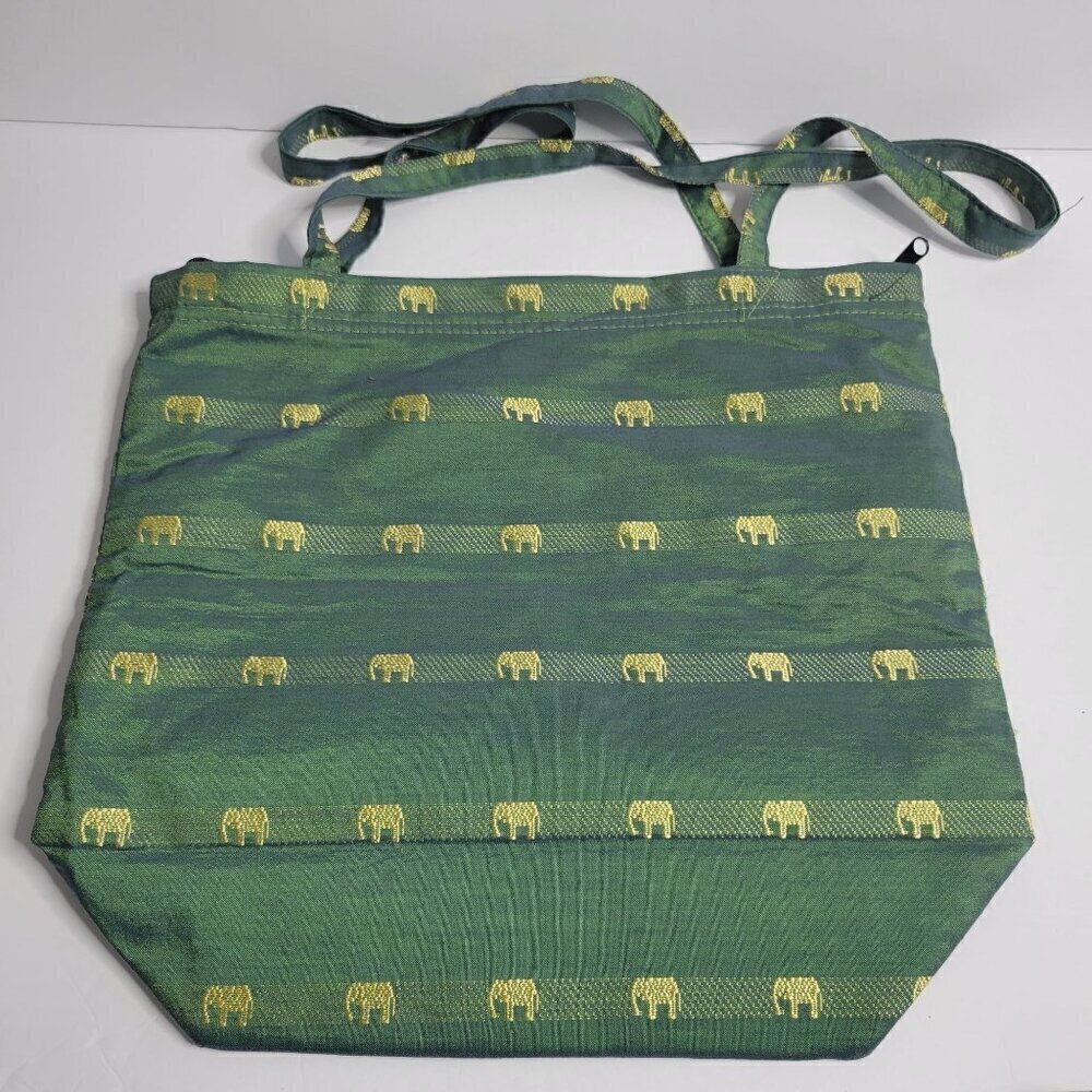Artsy Boho Elephant Animal Embroidered Silk Tote Handbag Bag